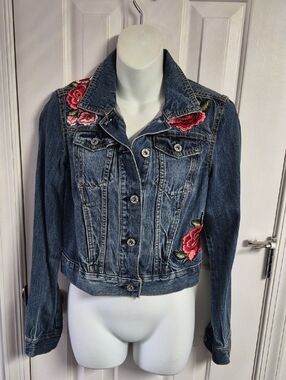 Women's Blue Denim Jacket with Rose Embroidery
